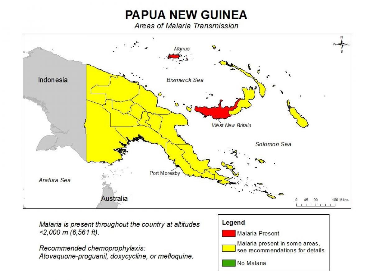 kaart paapua uus-guinea malaaria